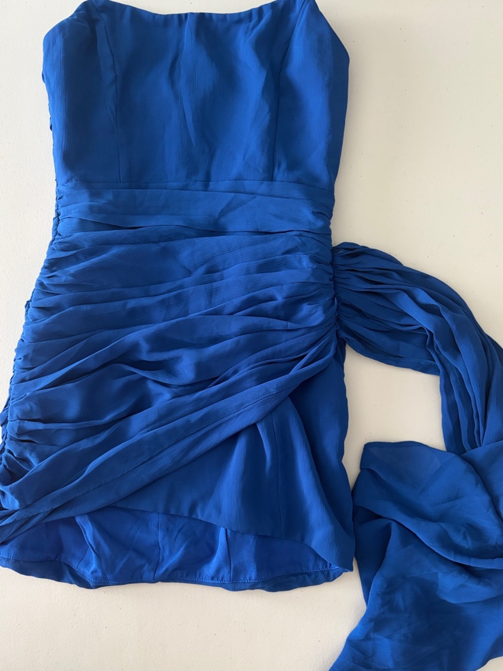 LULU’s Strapless Royal Blue Ruched Cocktail Dress